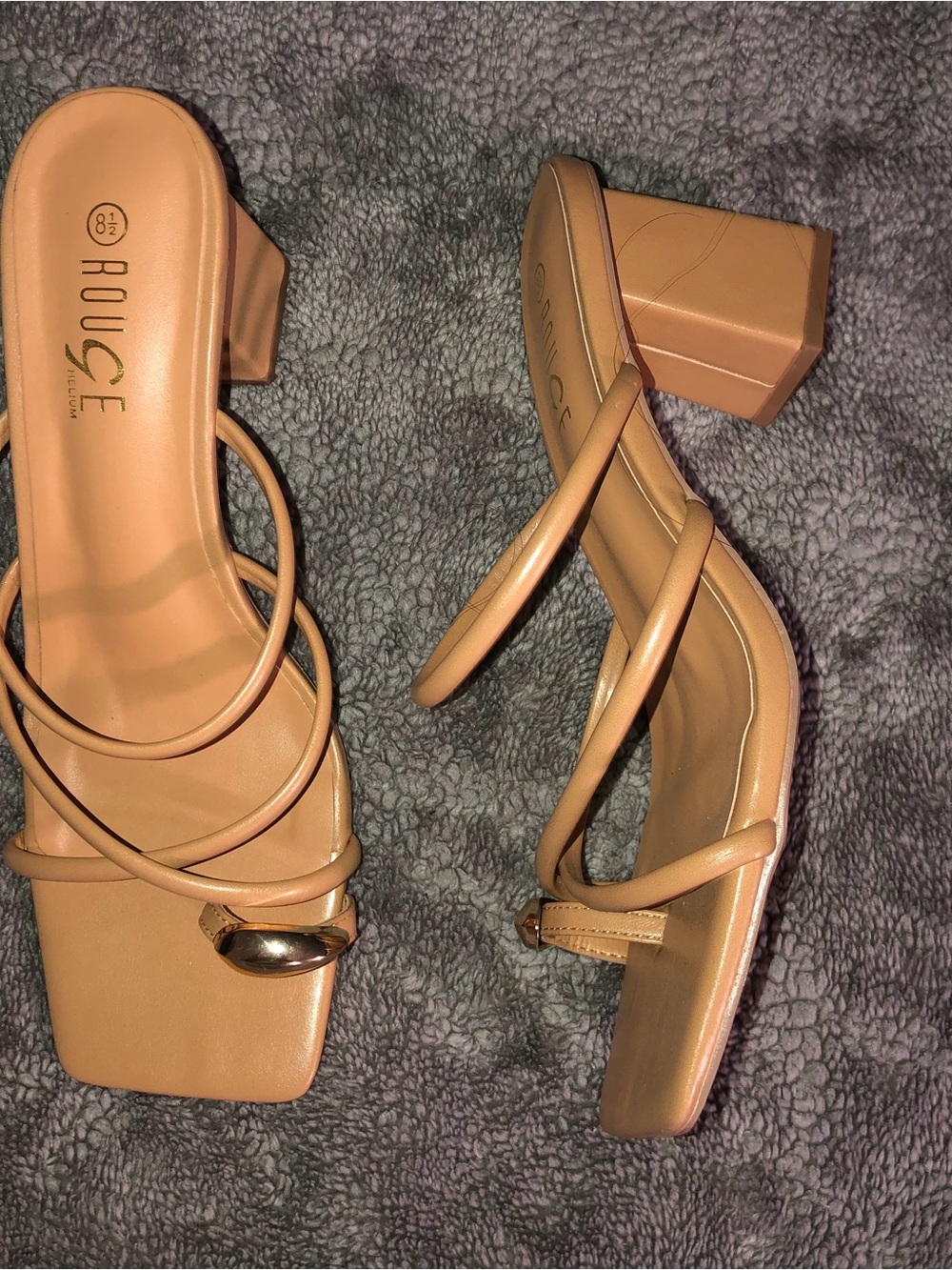 Rouge Helium Tan Multi-Strap Square-Toe Heel with Gold Accent - Picture 3 of 5